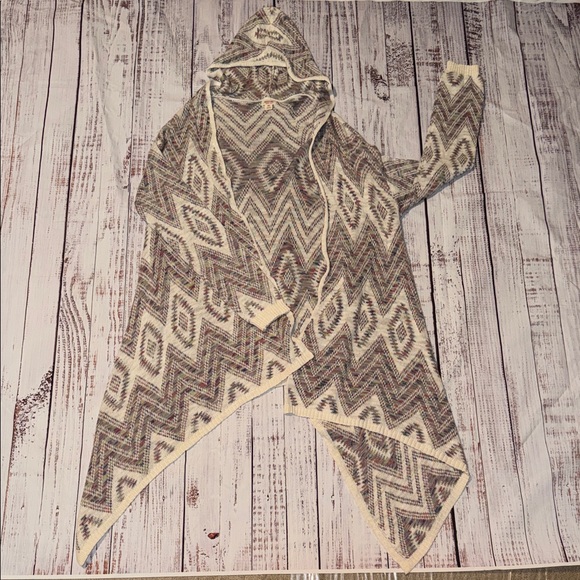 Mossimo Supply Co. Sweaters - Mossimo Supply Co. Hooded Aztec Knit Draped Cardigan - Cream & Gray
